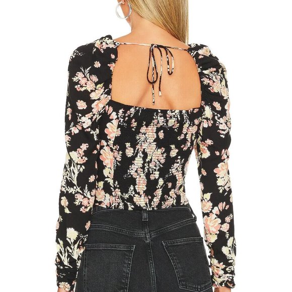 NWT Free People Hilary Print Keyhole Neck Top in Black Combo NWT XL - Picture 2 of 2